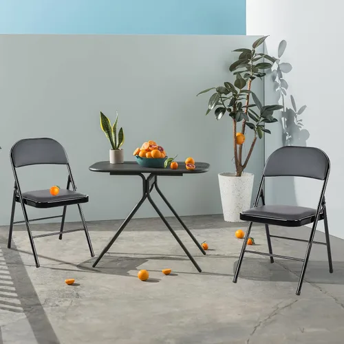 Miniatura 7 de Sweetcrispy Paquete de 16 sillas plegables, acolchadas de cuero, metal resistente, fáciles de usar y almacenar, cómodas, para exteriores e Negro