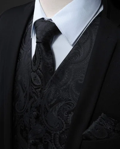 Miniatura 2 de Enlision Mens Vest Tie Set Paisley Vest and Necktie Pocket Square 3pc Formal Dress Waistcoat for Suit or Tuxedo