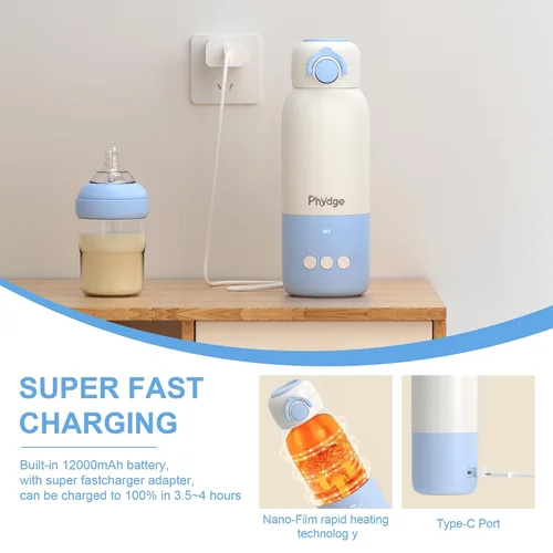 Miniatura 5 de Calentador de biberones portátil para viajes, calentador de leche de bebé sin cables de 12.5oz para llevar, para fórmula, leche materna, agua, 3