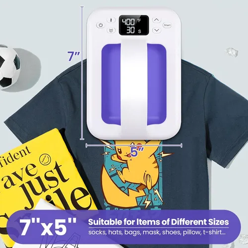 Miniatura 3 de Máquina de prensa de calor para camisetas, mini prensa de calor portátil de 7 x 5 pulgadas, calor rápido y uniforme, máquina impresora de camisetas