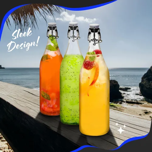 Miniatura 8 de Nevlers Botellas de vidrio con tapa abatible de 33 onzas con tapones, botella de vidrio abatible con tapa, paquete de 6 botellas resellables de 1