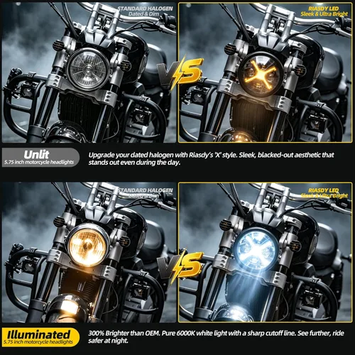 Miniatura 4 de 5.75 pulgadas Faros delanteros LED ámbar X-Style 5-3/4" LED para motocicleta con haz DRL alto/bajo Faro delantero para motocicleta Compatible