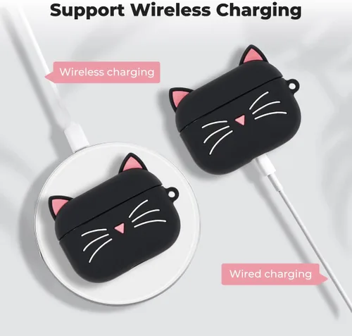 Miniatura 7 de Linda funda para Airpods Pro, funda para Airpods Pro 2, diseño de gatos y gatitos con bigote negro, divertidos animales de dibujos animados en 3D, a