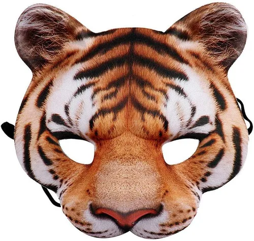 Miniatura 8 de Máscara de media cara de tigre de Halloween, máscara de animal de cosplay para Halloween, fiesta de máscaras, disfraces, accesorios de cosplay Tigre