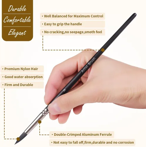 Miniatura 2 de Juego de pinceles para acuarela, 12 pinceles profesionales para pintura acrílica, pinceles de pintura al óleo para cabello fino sintético suave
