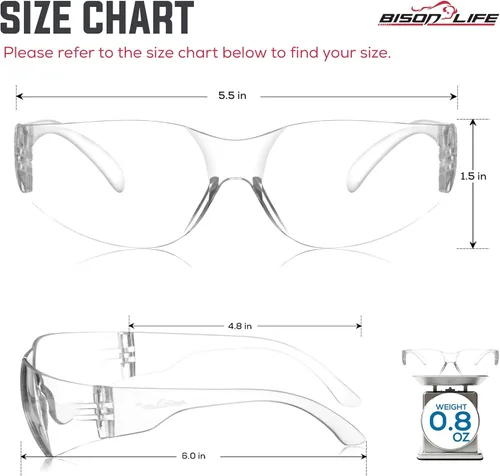Miniatura 7 de BISON LIFE - Lentes de seguridad con protección envolvente resistente a arañazos, lente de policarbonato resistente a impactos ANSI Z87.1