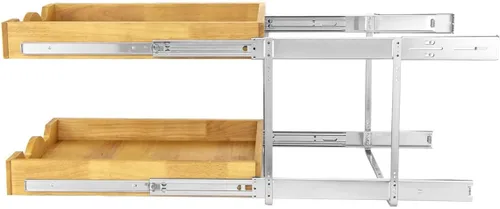 Miniatura 6 de DINDON Organizador de cajones extraíble de 2 niveles (20 pulgadas de ancho x 18 pulgadas de profundidad) Cajón deslizante de madera de doble nivel