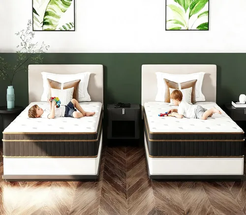 VINGLI Juego de 2 colchones individuales de 10 pulgadas para niños, de espuma viscoelástica híbrida en una caja, resortes interiores de bolsillo
