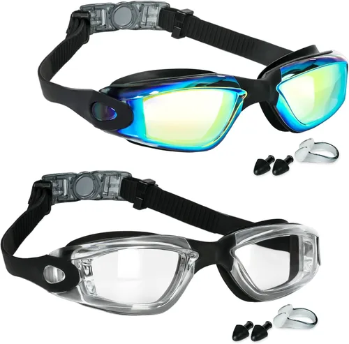 Miniatura 9 de EWPJDK Gafas de natación – Paquete de 2 gafas de natación antivaho sin fugas para adultos, mujeres y hombres Aqua & Bright Rose