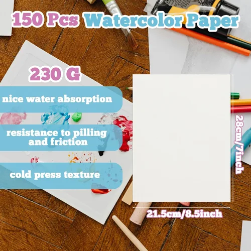 Miniatura 2 de 150 hojas de papel de acuarela, prensa en frío de 8.5 x 11 pulgadas, bloc de papel de color de agua a granel de 110 lb/230 GSM, papel de pintura