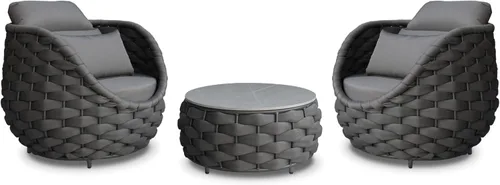 Miniatura 8 de Juego de muebles de porche delantero, 3 piezas: juego de sofá de conversación de patio de cuerda tejida de aluminio para 2 – Juego de sillones