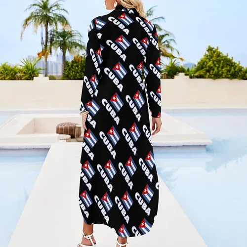 Miniatura 2 de Vestido de camisa de manga larga con botones y bandera cubana para mujer