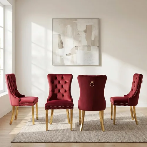 Miniatura 119 de OVENTA Juego de 4 sillas de comedor modernas tapizadas copetudas, terciopelo negro y gris y cuero con patas de madera maciza, sillas de cocina