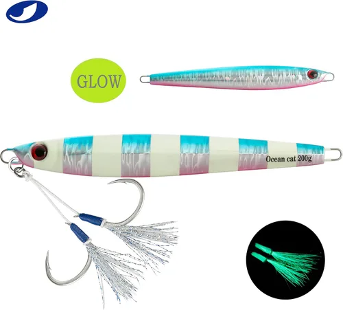 Miniatura 2 de OCEAN CAT Plomo de metal plano de caída lenta pesca señuelos hundimiento vertical cebo de jigging con gancho de mariposa para pesca de agua salada