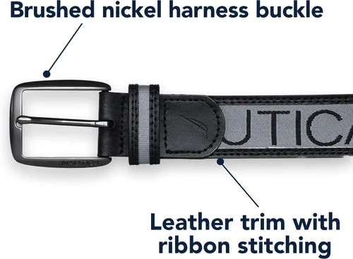Miniatura 4 de Nautica Mens Signature Logo Ribbon with Leather Trim Belt