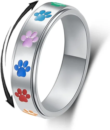 Miniatura 13 de Anillo de ansiedad para mujer, anillos giratorios: anillos giratorios de acero inoxidable de 0.236 pulgadas (0.236 in) con luna y estrella