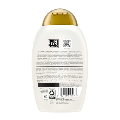 Miniatura 9 de OGX Acondicionador nutritivo + leche de coco, acondicionador hidratante y restaurador hidrata para cabello suave después del primer uso, sin
