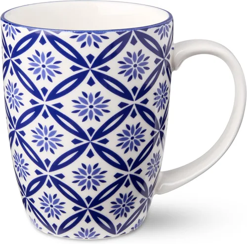 Miniatura 2 de Madison - Juego de 6 tazas de porcelana prémium de 14 onzas, patrones vibrantes azules y blancos para café, té, lattes y cacao caliente
