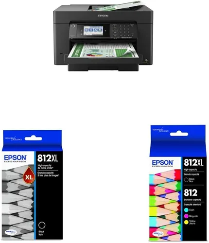 EPSON, Workforce Pro WF-7820 - Impresora inalámbrica todo en uno de gran formato y cartuchos de tinta negra T812 (T812XL120-S) y T812 DURABrite