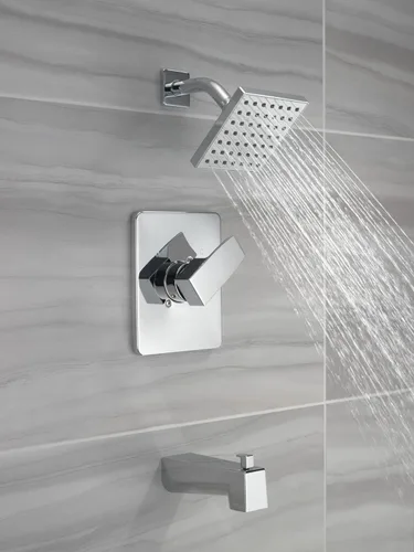 Miniatura 2 de Delta Faucet Modern Kit de Molduras Cromado de Una Sola Manija para Bañera y Ducha, Grifo de Ducha con Cabezal de Ducha de Un Solo Rociador Cromo
