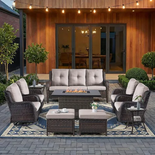 Miniatura 132 de HUMMUH Sillas Mecedoras Giratorias de Mimbre para Patio Exterior con Respaldo Alto, Sillas Deslizantes de Ratán PE, Juego de Muebles de Patio de 4
