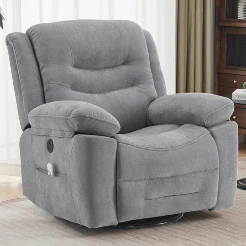 Miniatura 13 de Ketaiyou Sillón Reclinable Eléctrico Giratorio Basculante con Masaje y Calor, Puerto USB, Posición Infinita, Sillas Mecedoras Deslizantes Eléctricas