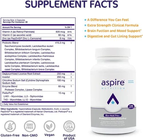 Miniatura 2 de Aspire Nutrition Bio-Heal Pro+ Suplemento de cápsulas probióticas 6 en 1 – Fórmula probiótica diaria para mujeres, hombres y niños – Suministro