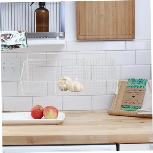 Miniatura 5 de 2 cestas de almacenamiento de cocina de montaje en pared, organizador colgante de acero al carbono con estructura de malla para frescura y ahorro