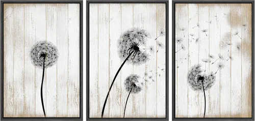 Miniatura 118 de SIGNWIN Lienzo enmarcado para pared, juego de arte de collage de hojas transparentes en blanco y negro, ilustraciones de naturaleza silvestre, arte