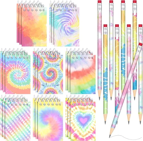Miniatura 5 de Honoson 48 mini blocs de notas de teñido anudado para bloc de notas de bolsillo, mini cuadernos en espiral, blocs de notas pequeños y lápices