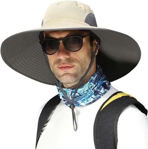Miniatura 11 de 【Gran tamaño XXL y ala ancha】 Sombreros de sol para hombre, UPF50+resistente al agua: sombrero de pesca Boonie para senderismo, safari, playa, jardín
