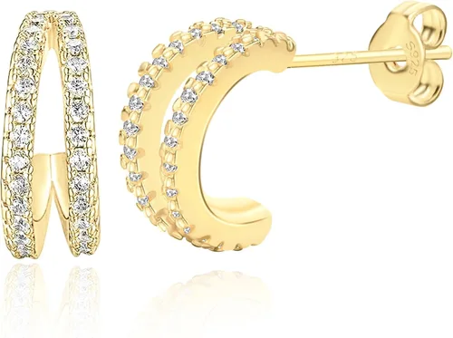 Miniatura 23 de 2 Pairs Double Hoop Earrings, Gold Cartilage Earrings for Women, Small Silver Helix Piercing Jewelry,Spiral Nose Ring Tiny Twist Earrings as Gift