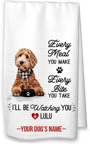Toalla de cocina personalizada Goldendoodle – Toalla de cocina de microfibra con tejido de gofre, regalo personalizado para amantes de los perros,