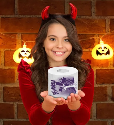 Miniatura 7 de Printed TP Papel higiénico impreso de noche de terror de Halloween, regalo de broma, rollo de papel higiénico aterrador para sorpresa, broma, Noche