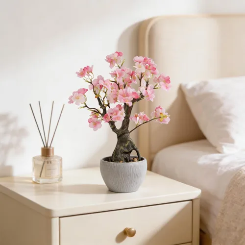 Miniatura 5 de KAIRNE Maceta floral de cerezo rosa artificial, 15.7 pulgadas de alto, plantas falsas de bonsái, plantas de imitación de flores, ramas decorativas