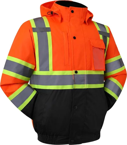 Miniatura 5 de JKSafety Chaqueta bomber de seguridad de invierno de alta visibilidad para hombres y mujeres Chaqueta de seguridad de invierno duradera e 115-Negro