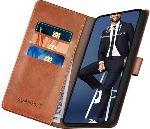 Miniatura 5 de SUANPOT Funda tipo cartera para Samsung Galaxy S23 FE con bloqueo RFID, tarjetero de piel sintética con tapa y tapa para teléfono para Samsung S23