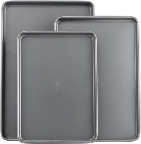 GoodCook Everyday - Juego de 3 bandejas de acero al carbono antiadherentes para hornear, pequeñas de 13 x 9 pulgadas, medianas de 15 x 10 pulgadas,