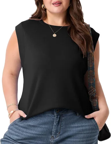 Miniatura 2 de OLRIK Plus Size Tank Tops for Women Cap Sleeve Soft Stretch Summer Blouses Casual Basic Tee with Underarm Coverage