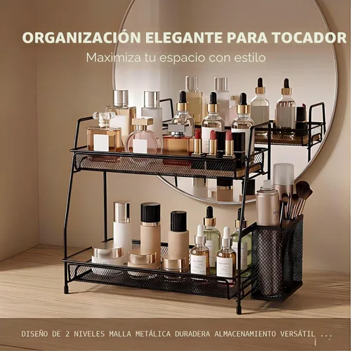 Miniatura 4 de LEMIKKLE Organizador de encimera de baño de 2 niveles, cuidado de la piel, organizadores de encimera de maquillaje, cocina, almacenamiento de negro