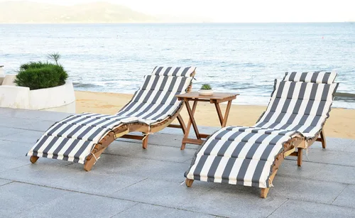 Miniatura 13 de SAFAVIEH Outdoor Collection Pacifica PAT7020E - Juego de tumbona de 3 piezas con cojín de madera maciza/beige gris Gris/Beige