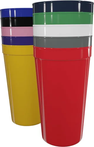 Miniatura 100 de PartyPrints Paquete de 100 vasos de plástico en blanco reutilizables de 10 a 12 onzas, vasos de estadio a granel, sin BPA, aptos para lavavajillas