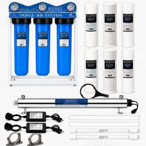 Miniatura 11 de Sistema purificador de filtro de agua de pozo con luz ultravioleta UV de 55W más sedimentos y carbón para óxido, hierro, arena, suciedad