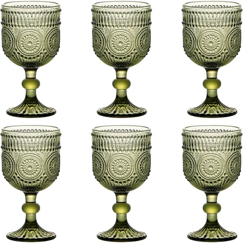 Taganov Juego de 6 copas de vino verde, copas de agua potable, vasos de colores vintage, 12 onzas, tazas de tallo de girasol para bodas, fiestas,