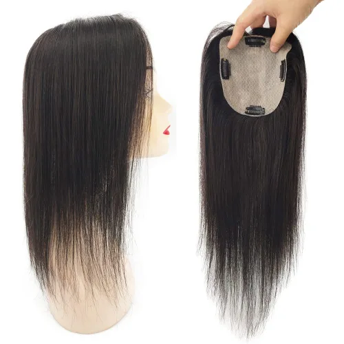 Miniatura 2 de 4.7x5.1 in base de seda virgen cabello humano para mujeres 10-20 pulgadas clip en el cuero cabelludo superior toupee postizos con 4 clips 5 x 5