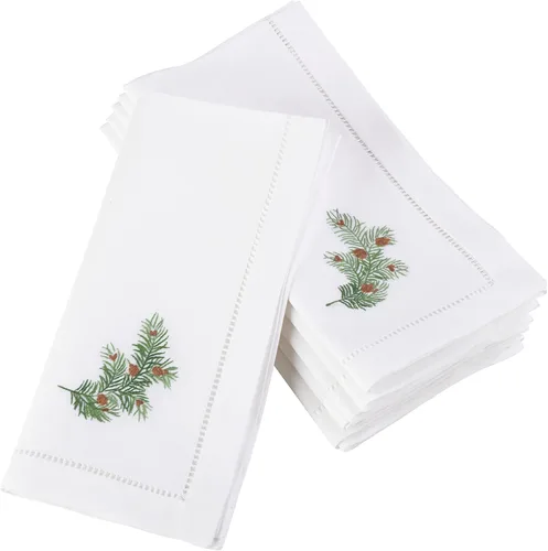 Miniatura 76 de Juego de 6 servilletas bordadas de magnolia hechas a mano con borde cosido
