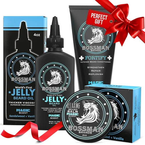 Miniatura 13 de Bossman Essentials Kit de barba para hombres, juego de 3, gelatina de aceite para barba, crema acondicionador fortificante, bálsamo para barba