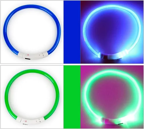 Miniatura 5 de Recargable LED Noche Intermitente Luminoso USB Carga Mascota Perro Cachorro Cuello Collar Azul 13.8 in