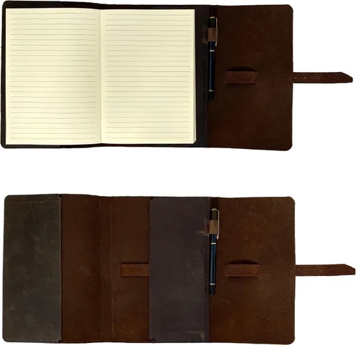 Miniatura 5 de Juego de regalo de diario de cuero personalizado para hombres y mujeres, iniciales en cubierta de cuero de primera calidad, bolígrafo de metal