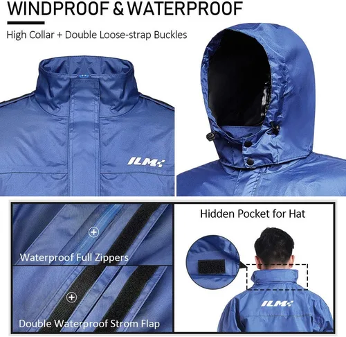 Miniatura 5 de ILM traje de lluvia para motocicleta, impermeable, 6 bolsillos, 2 piezas, chaqueta y pantalones, para hombre Verde del ejército-hombres